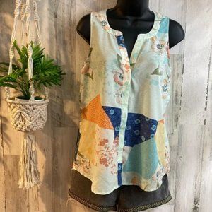 Sanctuary Button Down Print Tank Top